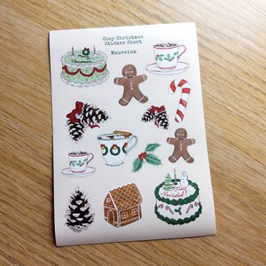 Feuille d'autocollants de Noël confortable. Feuille d'autocollants A6 festifs et illustrés. Idéal pour les journaux et les agendas.
