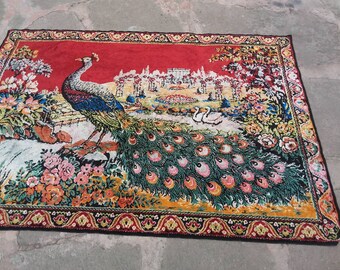 Home Decor Unique Textile 3.10x5.5 Deers On Red Background Wall Decor Textile Handloom Table Cloth Handloom Turkish Vintage Textile