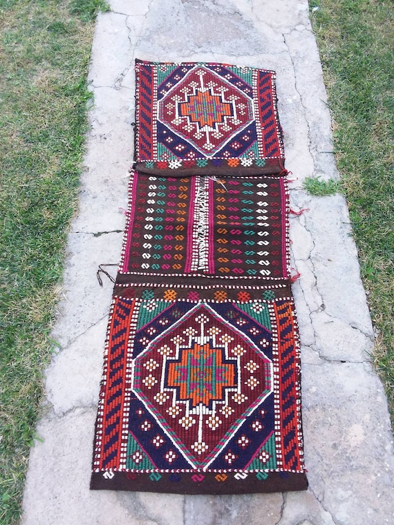 Turkish Kilim Saddle Bag, Nomadic Handmade Saddle