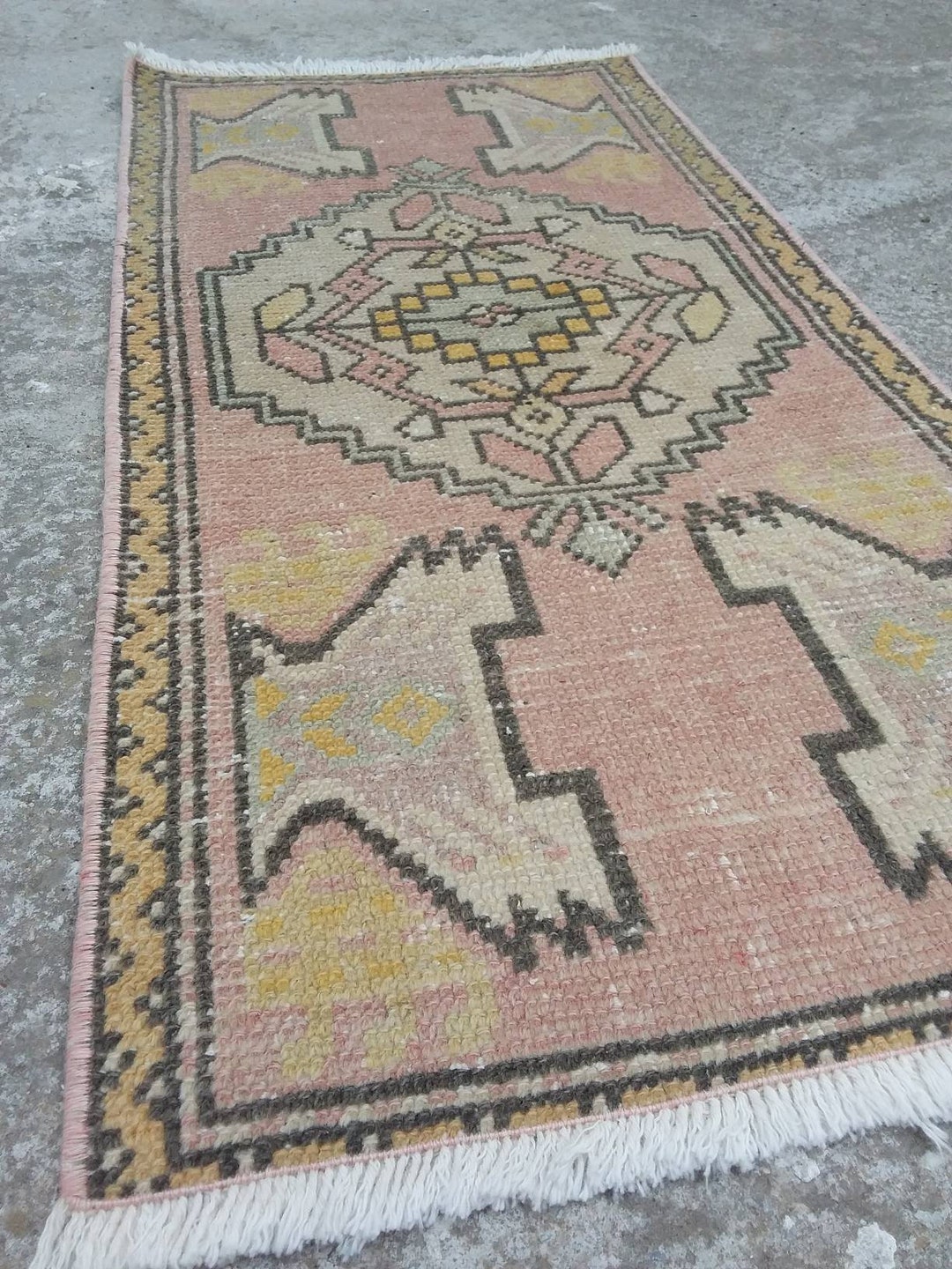Small Oushak Rug, Handmade Rug, Small Vintage Bathroom Rug, Small