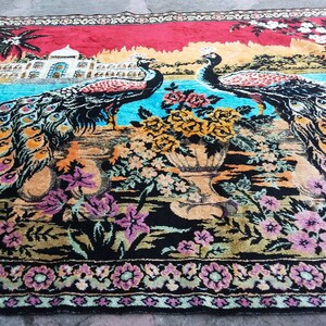 Home Decor Unique Textile 3.10x5.5 Deers On Red Background Wall Decor Textile Handloom Table Cloth Handloom Turkish Vintage Textile