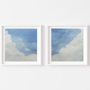 Clouds and Blue Sky Watercolor Painting Set of Two, 10x10, 8x8 Print, 5x5, 4x4  Print, Soft Abstract Painting, Nursery Art