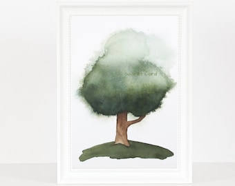 Arbre vert aquarelle impression, 8 x 10, 11 x 14, 4 x 6, impression 5 x 7, minimaliste arbre peinture, arbre abstrait Art, Art mural enfant
