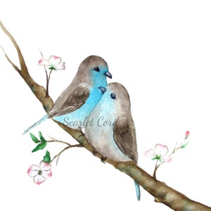 Two Birds on a Branch Watercolor Print, 4x6, 5x7, 8x10 11x14 Print. Wall Decor, Valentine's Day Gift