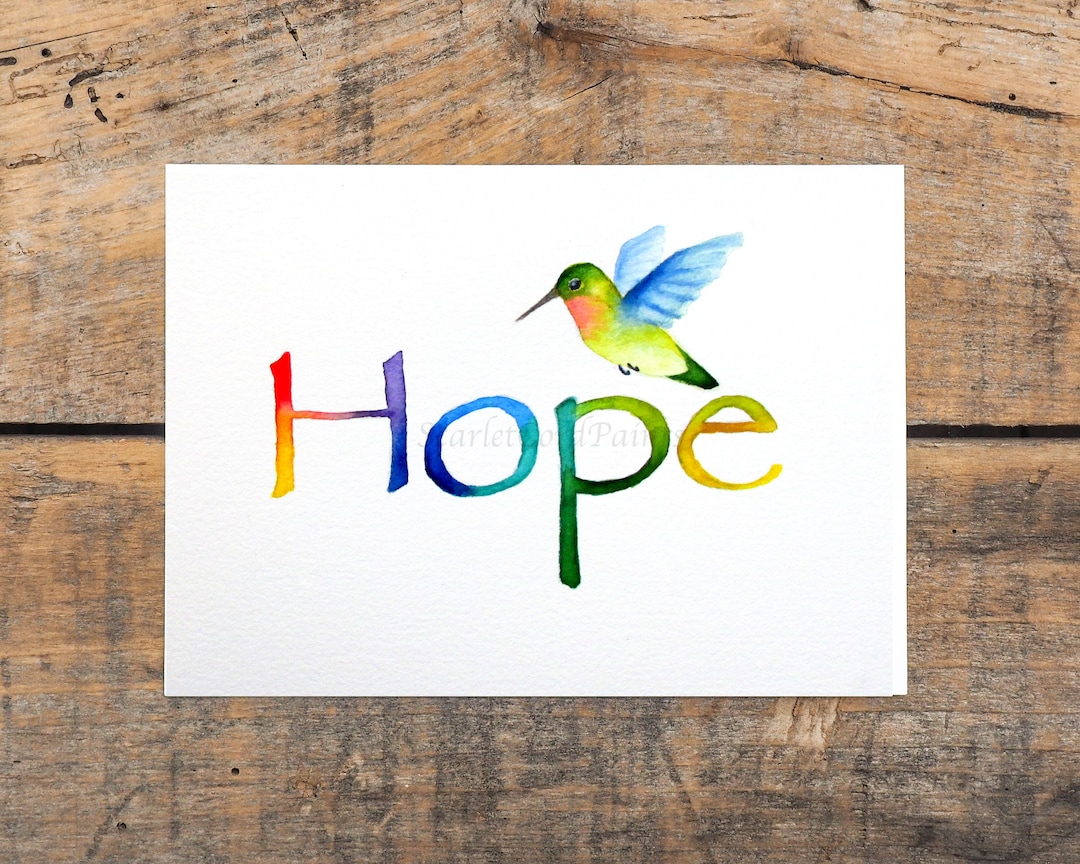 Watercolor Hummingbird 'hope' Art Print, Inspirational Wall Decor, 4x6 ...
