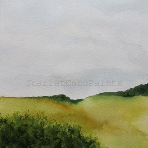 Landscape Meadow and Sky Watercolor Square Print, Blue and Green Decor, 10x10, 8x8 Print, 5x5, 4x4  Print, Soft Abstract Painting,