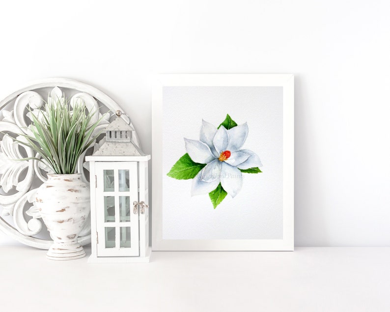 Magnolia Flower Print 11x14 Watercolor White Flower Painting 8x10 Floral Decor Botanical Art Wall Decor 4x6 5x7 Print,