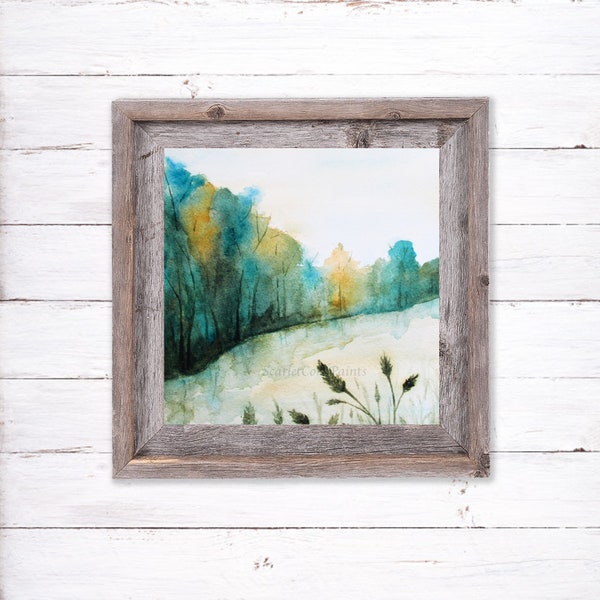Teal and Green Landscape Watercolor Print, Abstract Painting, 4x4, 5x5, 8x8, 10x10 sizes