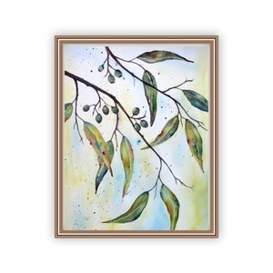 Watercolor Eucalyptus Leaves Print, 11x14, 8x10, 5x7, 4x6 Print, Botanical Wall Art, Gum Leaves Painting