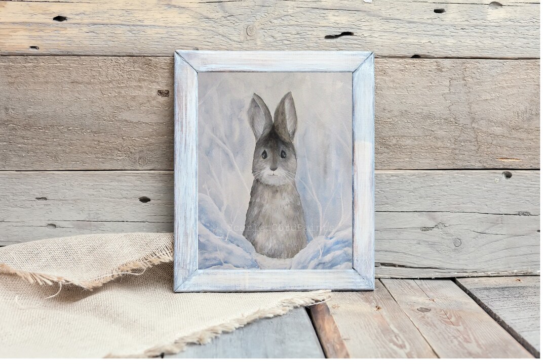 Painted Winter Rabbit Watercolor Rabbit in the Snow Painting, 4x6, 5x7, 8x10, 11x14 Bunny ...