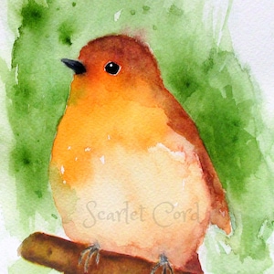 Watercolor Robin Print, Orange Bird Wall Art, Woodland Decor, 4x6, 5x7, 8x10, 11x14sizes