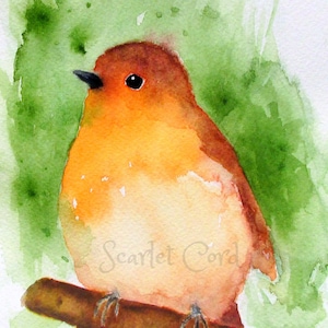 Watercolor Robin, Bird Print, Woodland Decor, Orange Wall Art, 4x6, 5x7, 8x10, 11x14 Bird Print, Robin Painting, Robin Print