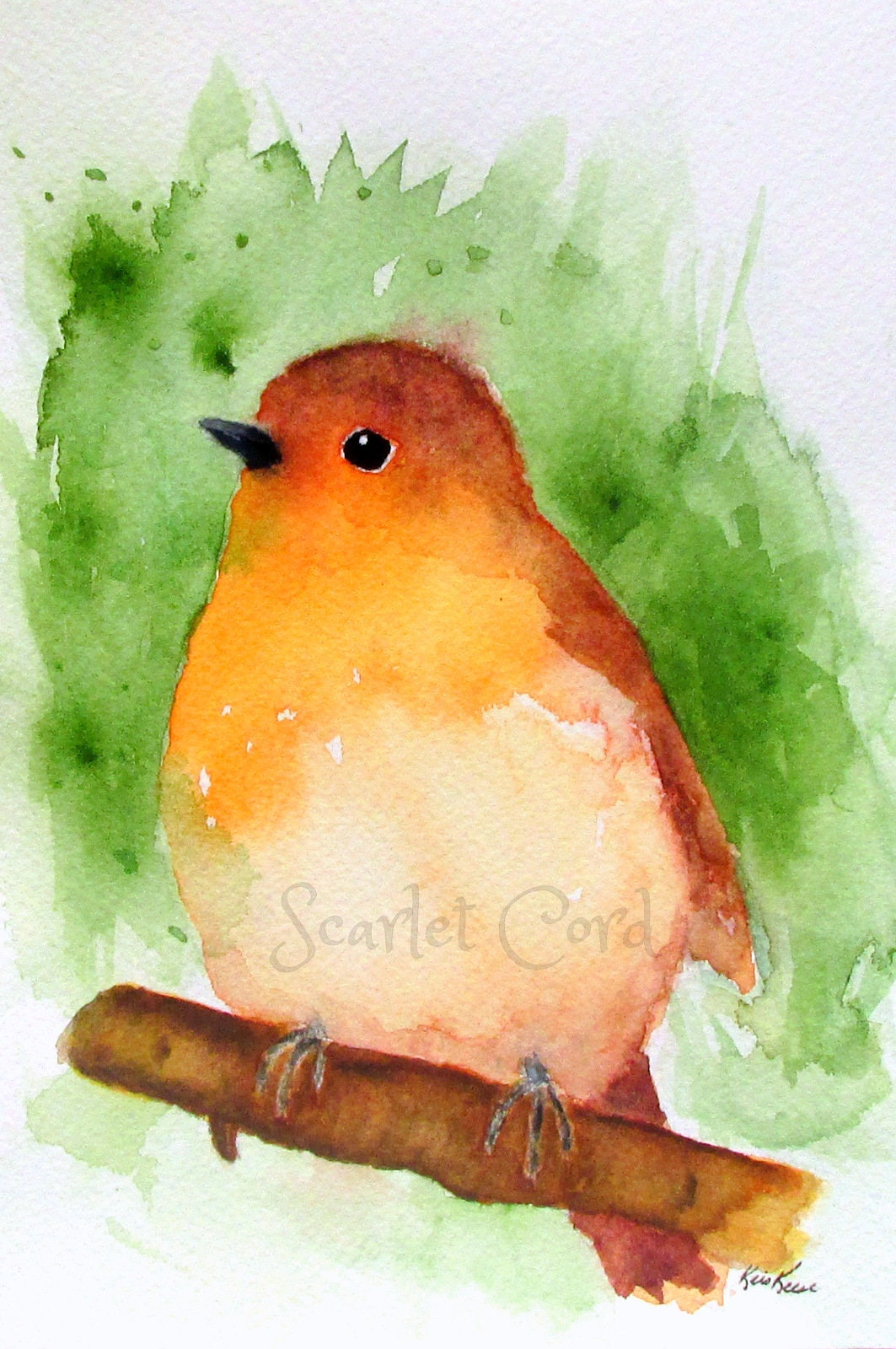 Watercolor Robin Bird Print Woodland Decor Orange Wall Art Etsy