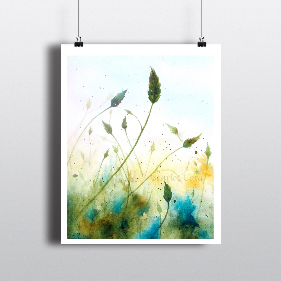 Teal Green Abstract Botanical Giclee Print, Watercolor Landscape, 4x6 ...