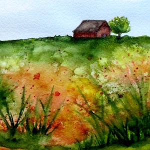 Country Barn Watercolor Landscape Print, Barn Painting, 4x6, 5x7, 8x10 Print, Country Decor, Farmhouse Art Print,