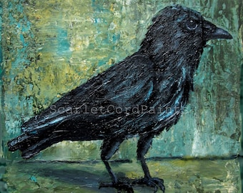 Crow Giclee Print, Raven Acrylic Painting, Fall Decor, Square Format, 4x4, 5x5, 8x8, 10x10 sizes