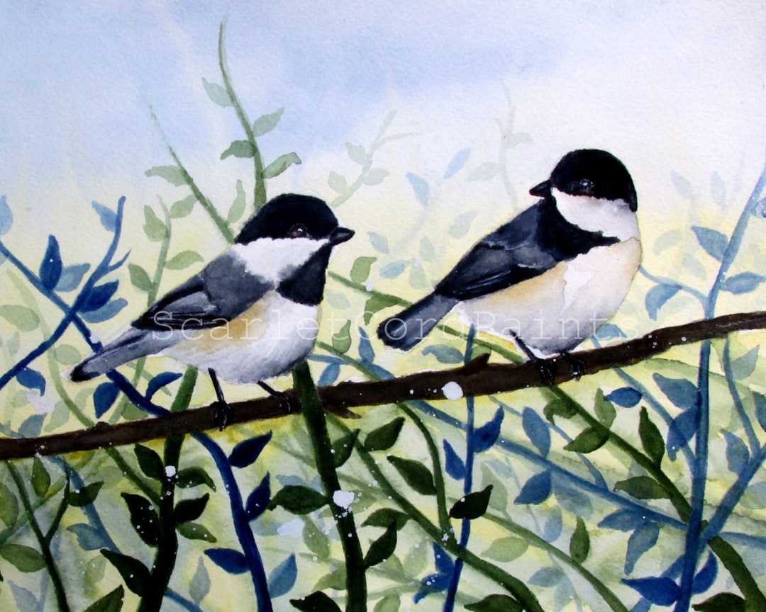 Two Birds on a Branch Watercolor Print 4x6, 5x7, 8x10, 11x14 Giclee ...