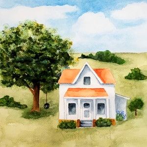 Country House Watercolor Print, Farm House Painting, 11x14, 4x6, 5x7, 8x10 Print, Farmhouse Watercolor Country Wall Decor