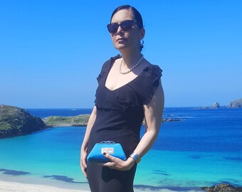 Turquoise 'Harris Tweed' Clutch Purse
