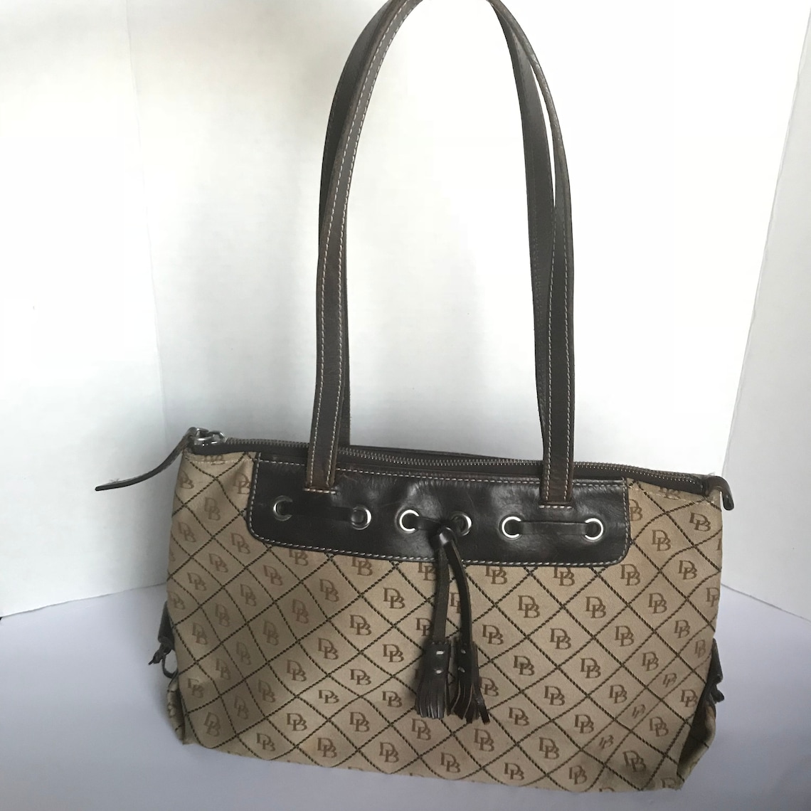 DOONEY & BOURKE Vintage Signature DB Brown Jacquard Leather Canvas ...