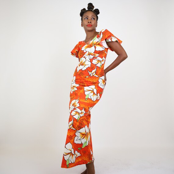 Pomare Vintage Hawaiian Floral Orange White Green