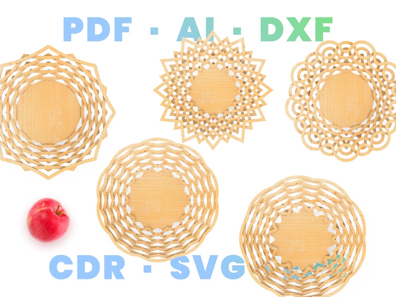 Scroll saw patterns Wood pates set Fruit bowl Vector Etsy