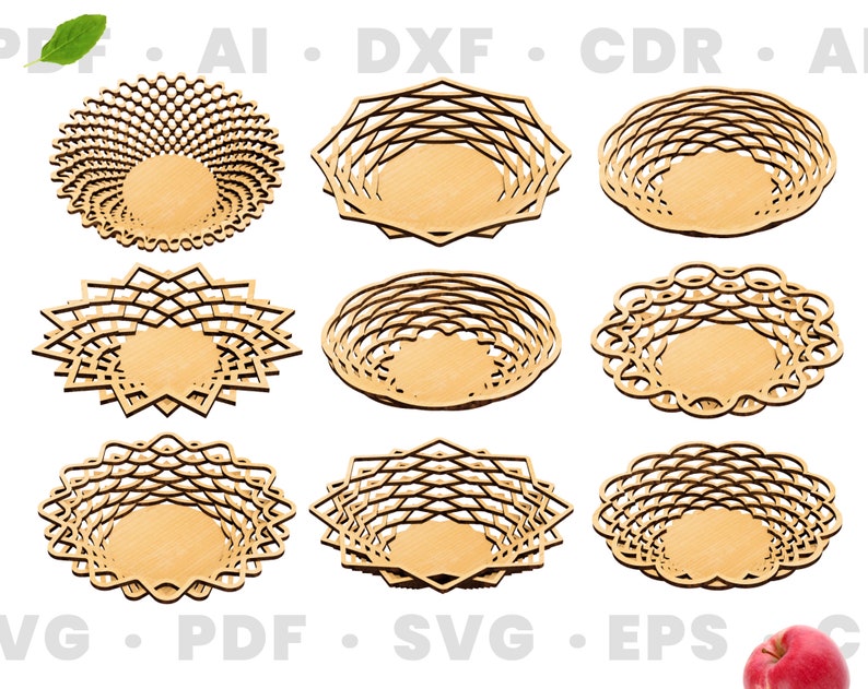 Scroll saw patterns Wood plates set Fruit bowl Vector Etsy