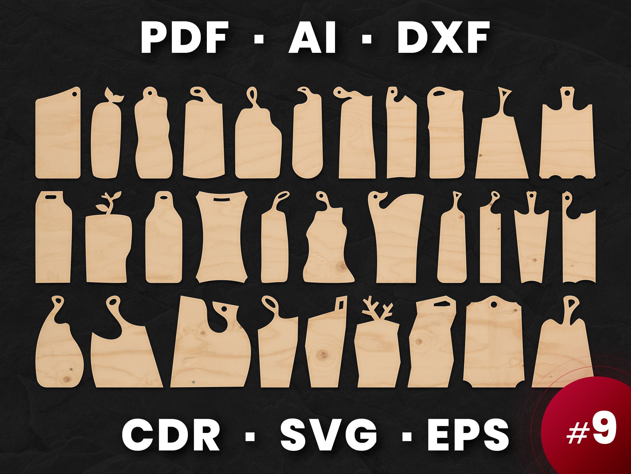 CUTTING BOARD SET 9 Laser cut template Cnc cutting file Etsy