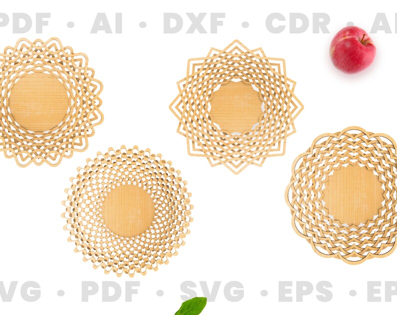 Scroll saw patterns Wood plates set Fruit bowl Vector Etsy