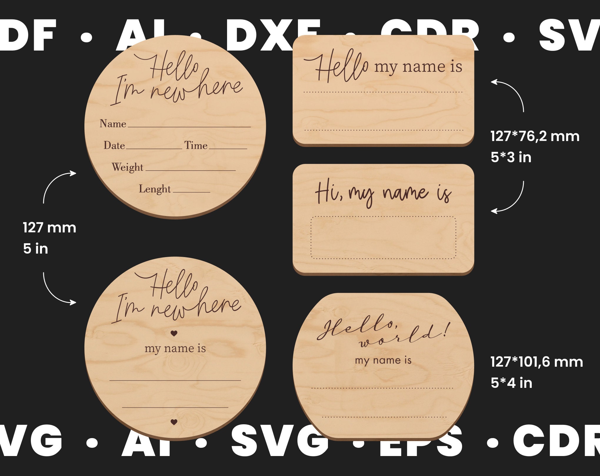 Birth Announcement Sign SVG Baby name tag set Hello I'm Etsy