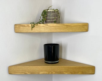 Corner Shelf Chunky Solid Wood Hidden Brackets Chunky Shelf Scaffold style Chunky Floating Wood  Shelves Scaffold Style Wall Shelf Rustic