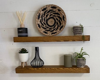 Chunky 10cm Floating shelf | Hidden fixings | Solid Wood | Handmade in England | Wall Shelving | Livingroom, Kitchen, bedroom, study