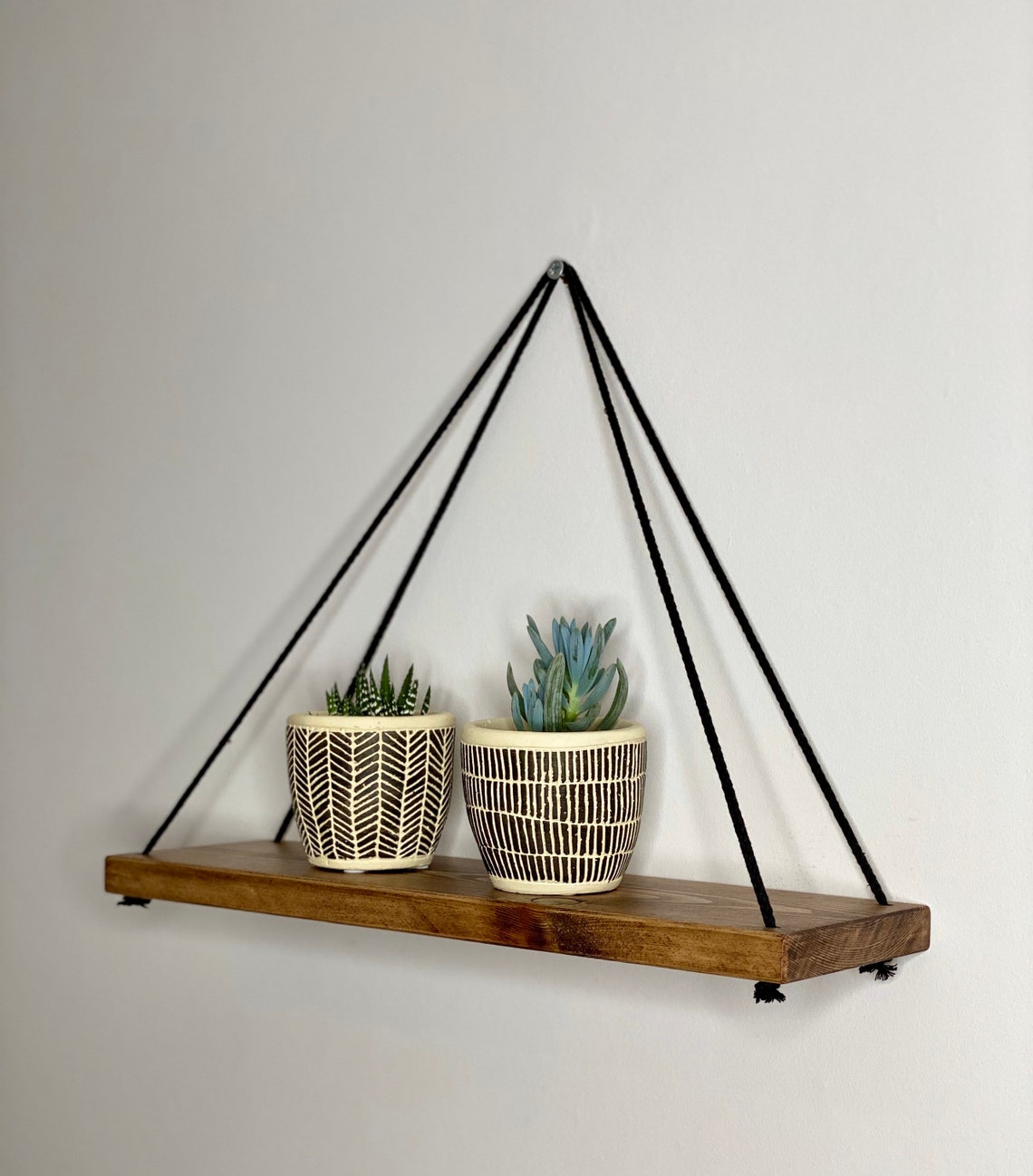 Large Hanging Wooden Shelves Black Cord Rustic Unique Etsy