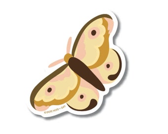 Vinyl Sticker | Papillon de Nuit // Beige, mustard yellow, pink and brown moth. Butterfly/ Phone Sticker/ Nature/ Woodland/ Insect/ Symmetry