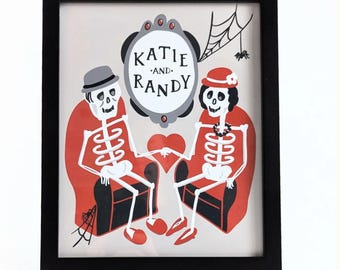 CUSTOM Skeleton Couple Art Print | YOUR NAMES Here| Always and Forever | Anniversary/ Valentine's Day/ Love/ Wedding/ Halloween