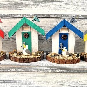 Mini Wooden Beach Huts with Seagulls.