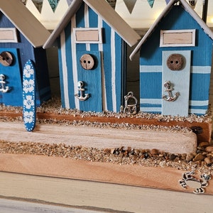 Wooden Beach Hut Beach Scene in Shades of Blue With Surfboard, Seagull ...