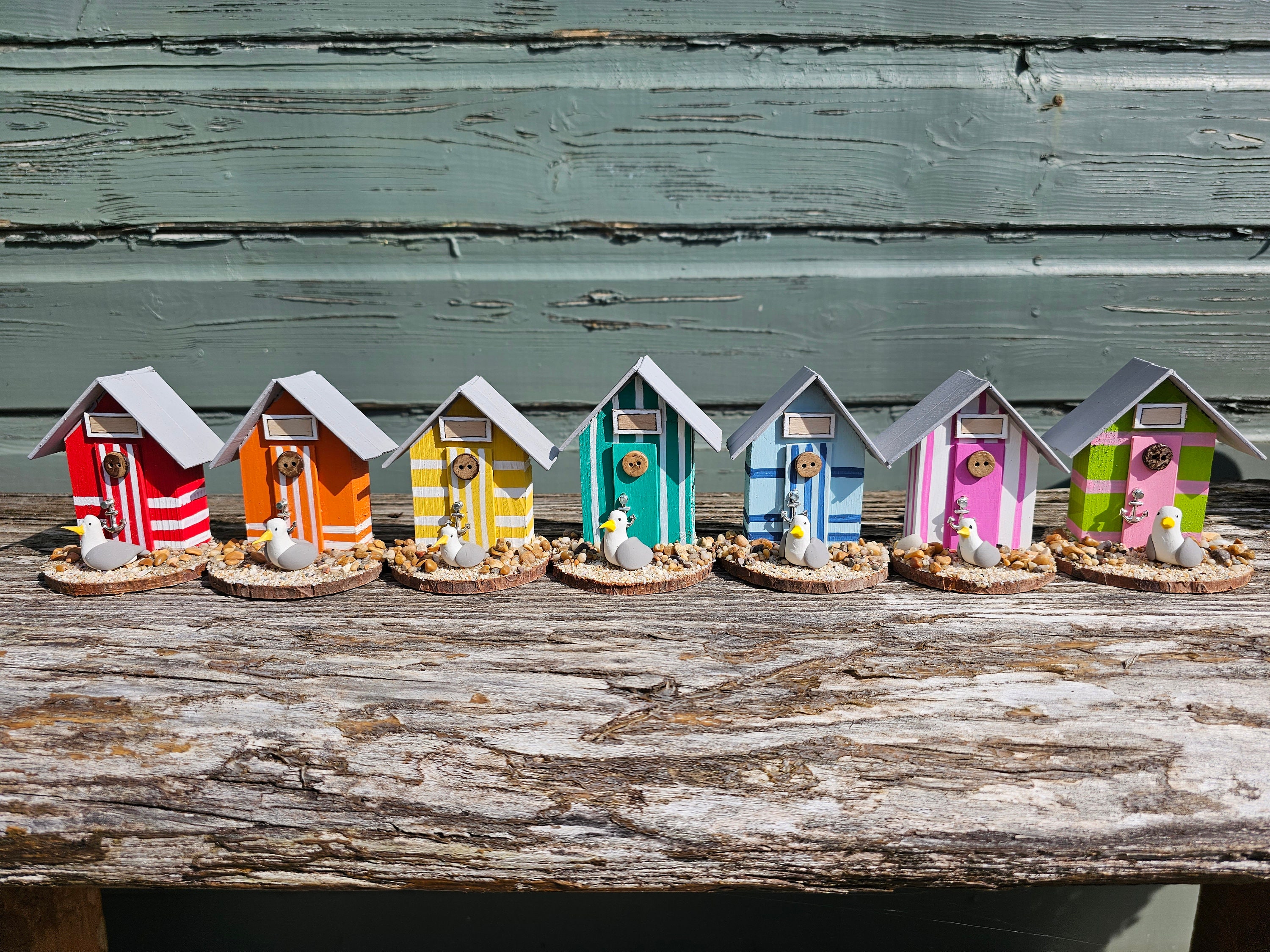 Handcrafted Mini Wooden Beach Hut with Polymer Clay Seagull