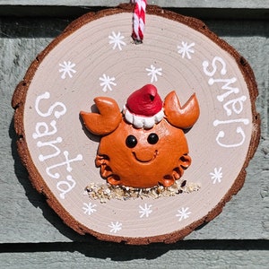 Santa Claws Handcrafted Wooden Hanging Christmas Crab Tree Decoration