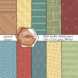 Pack de papier numérique peint du désert de 10; tons de terre; couleurs d’automne, Scrapbooking numérique; arrière-plans dessinés à la main, désert, motifs sud-ouest