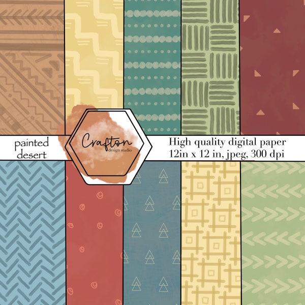 Painted desert Digital Paper Pack of 10; earth tones; fall colors, Digital Scrapbooking; hand drawn backgrounds, desert, southwest patterns