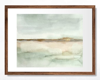 Original Minimal Landscape Artwork | Stitched Watercolor Painting, Mixed Media