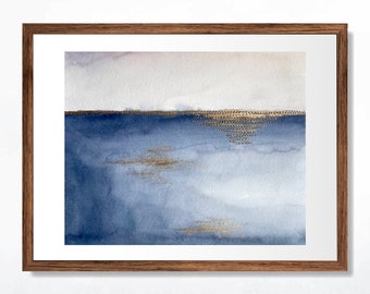 Original Minimal Landscape Artwork | Stitched Watercolor Painting, Mixed Media