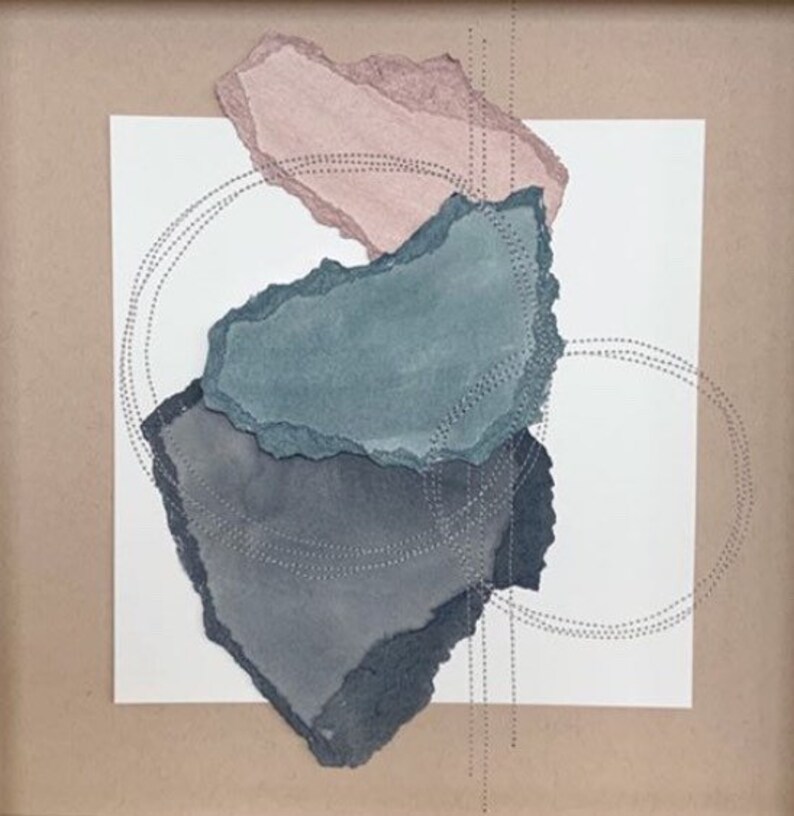 Color Study #9 Acrylic with Thread Stitching Original Abstract Mixed Media Painting on Paper 9x9 inches