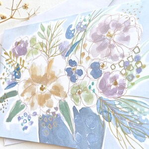 Floral Blank Notecard, Watercolor with metallic accent, Botanical Stationary Greeting Card image 3