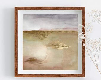 Original Minimal Landscape Artwork | Stitched Watercolor Painting, Mixed Media