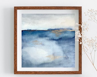 Original Minimal Landscape Artwork | Stitched Watercolor Painting, Mixed Media
