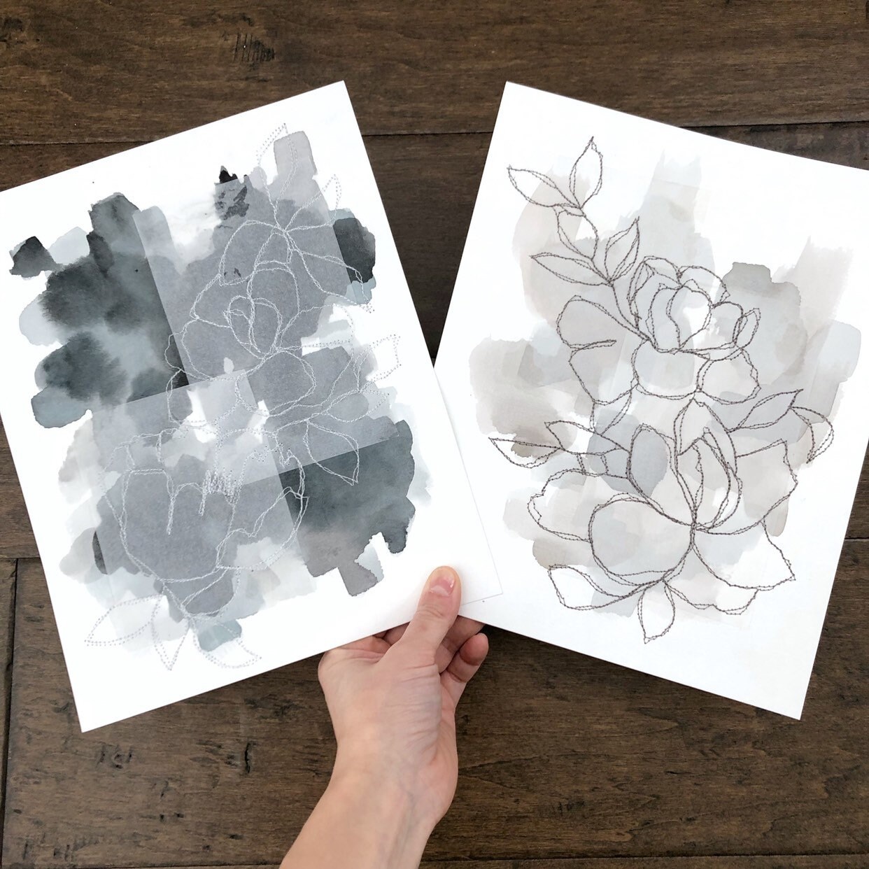 Mixed Media Art Watercolor Thread Tracing Paper on Heavy Etsy