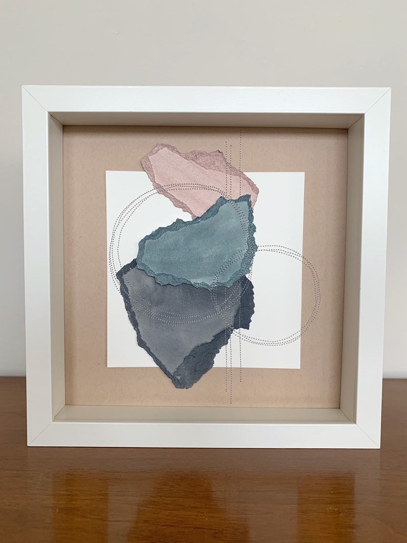 Color Study #9 Acrylic with Thread Stitching Original Abstract Mixed Media Painting on Paper 9x9 inches