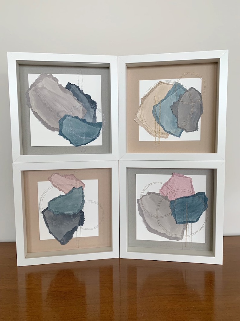 Color Study #9 Acrylic with Thread Stitching Original Abstract Mixed Media Painting on Paper 9x9 inches